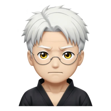 Satoru Gojo from Jujutsu Kaisen, white hair, blindfold, confident smirk, chibi face proportions, energetic expression, close-up face sticker