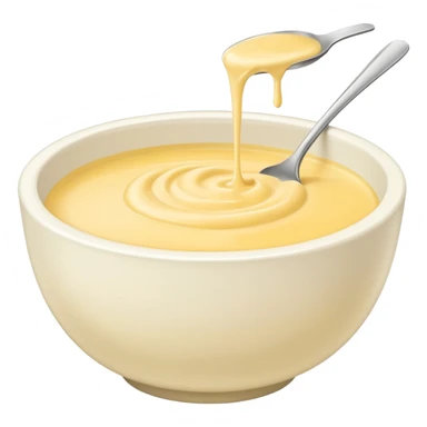 white bowl of pale yellow sauce, minimal, simple, clear sticker
