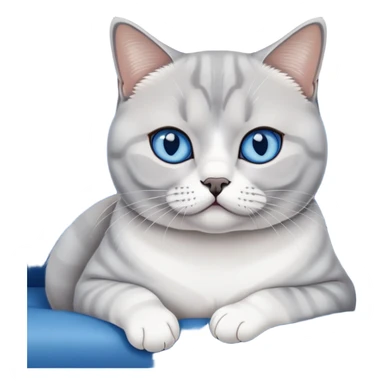 British Shorthair Cat white with grey and blue eyes chilling on the couch sticker