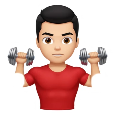 a pretty bratz boy with black hair and a red tshirt, big biceps picking up dumbells sticker