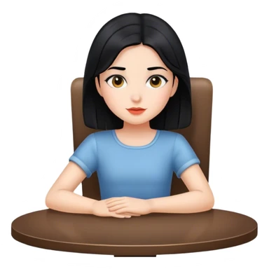 a girl sitting in a chair at a table with black hair  sticker