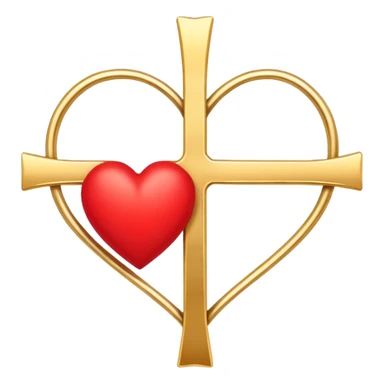 Two red  heart outlines  entwined with a simple gold cross  sticker