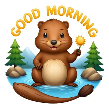 Beaver with inscription good morning  sticker