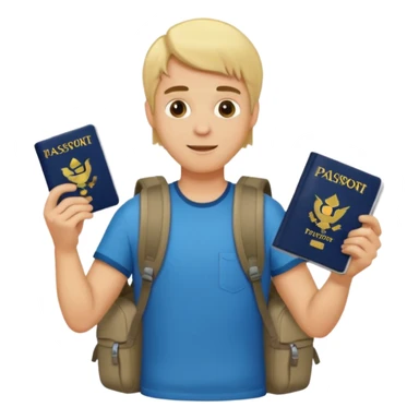 blonde haired Traveler character with passport, backpacker, male sticker
