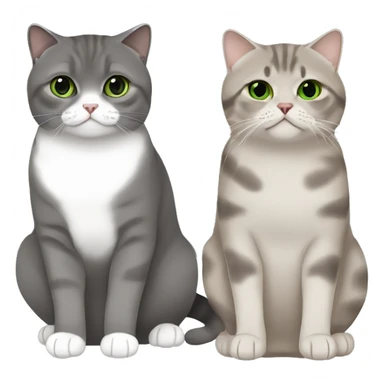 Scottish fold cat in grey with Green eyes + Brown british shorthair with Brown eyes sitting  sticker