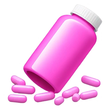 Pink pill bottle and pills sticker
