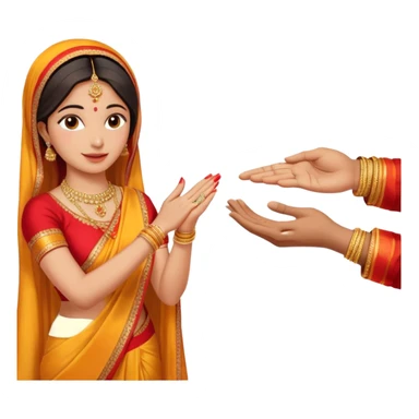 Two hands in a engagement..One hand of groom and one hand of bride. Bride hand - red/yellow saree. groom- light orange punjabi (oonly hands will be visible in the image) sticker