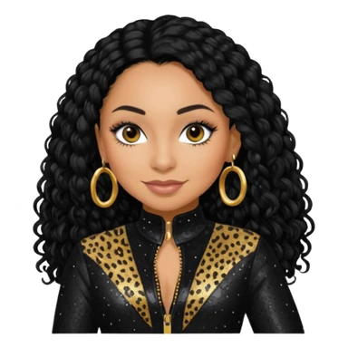 Raven Symone from Cheetah Girls with long jet black hair, black sequin outfit sticker