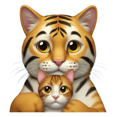 A cat holding a tiger sticker