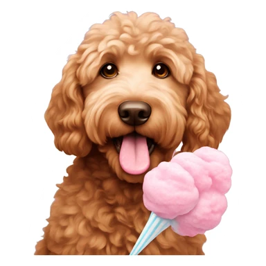 brown golden doodle eating cotton candy sticker