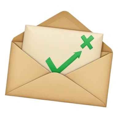 an envelope with a paper and checkmark sticker
