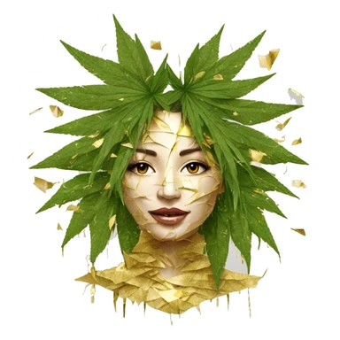  Hemp 420 lady face melting gold drizzle kintsugi palm leaves tropical made of 420 origami newspaper roses hemp leaves lantern fairy lights burning paper and hemp leaves in hair sticker