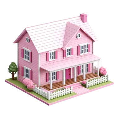 modern farmhouse dollhouse, 3d isometric, pink and white sticker