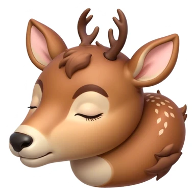Meme-Worthy Cute Sleeping Deer Portrait Emoji, Head resting peacefully with a contented smile, showcasing a delicate, slender build and a luxuriously soft coat, eyes shut in a serene, restful nap, Simplified yet hilariously adorable features, highly detailed, glowing with a soft, drowsy light, high shine, relaxed and utterly lovable, stylized with an air of playful laziness, bright and heartwarming, soft glowing outline, capturing the essence of a comically sleepy deer, so meme-worthy it feels like it could instantly become the next viral sensation of adorable woodland slumber! sticker