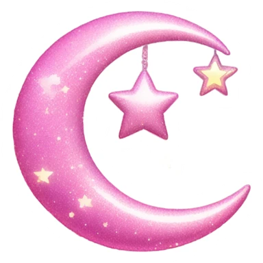 Pink sparkly crescent moon with star lights dangling  sticker