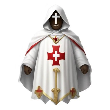 Masonic knight Templar wearing a white tunic with a Red Cross on the front, a white mantle with a hood. And a Red Cross on the left side sticker