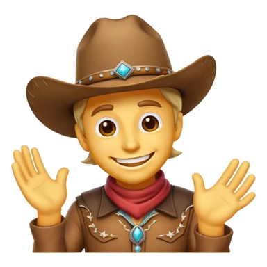 Clash of Clans aesthetic Playful Cowboy Portrait Emoji, Head tilted with a roguish, cheeky grin and twinkling eyes, featuring a compact, charming build with a jaunty hat and a friendly bandana, his natural skin tone adding authenticity, Simplified yet irresistibly charming features, highly detailed, glowing with a warm, inviting western glow, high shine, spirited and lively, stylized with an air of whimsical frontier mischief, soft glowing outline, capturing the essence of a playful cowboy exuding friendly rogue charm! sticker