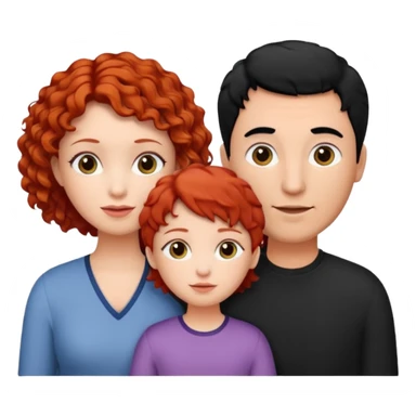 a family of three, all three white: the mother with short, curly red hair, the father with black hair, and the daughter with black hair. sticker
