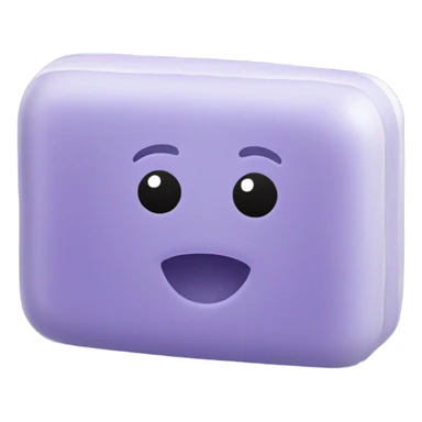 Slippery is a mostly light lavender rectangular bar of soap that has rounded edges, a smaller-shaped dent in the front and back, and a pair of arms with three fingers on each hand sticker