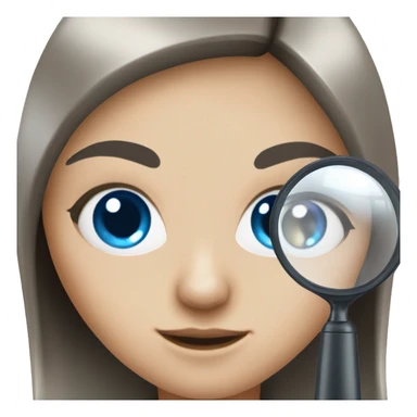 white Girl with black hair and blue eyes playing with magnifying glass sticker