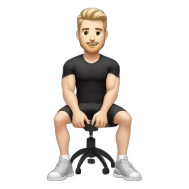 Pale skinned Fit Man With the biceps and dark brown hair in black shirt, gray sports shorts and white Sneakers Sitting on a chair sticker