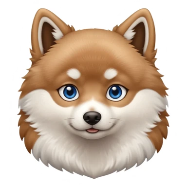 A Brown, light tan and white pomsky with one brown eye and one blue eye sticker