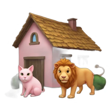 Pig and a cat and a lion on a house sticker