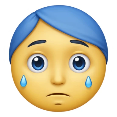 A regular, simple, yellow  skin, round face emoji looking straight at me not smilling, just staring with a blue and almost clear looking tear rolling down its cheek sticker