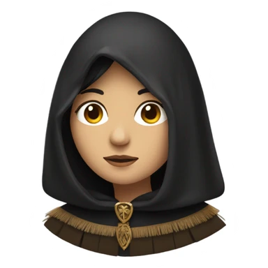 woman’s face in medieval cloak with black fringe sticker