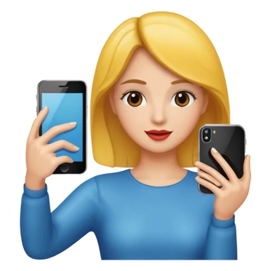 mirror woman holding her phone having selfie sticker