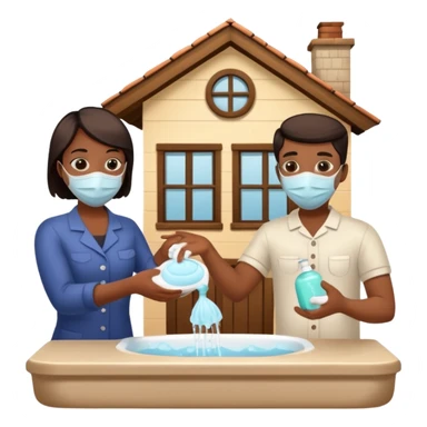 Give me emojis that represent corona-time safety rules such as: keep your distance, wear a mask, wash hands, avoid crowds, sanitize regularly, stay home, and no handshakes. Use only relevant emojis.  another except this   sticker