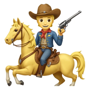 Cowboy riding a horse with revolver. Cowboy With yellow skin and smilling. I mean the face should yellow like mustard color. Simplize it and I need a full pic with horse. Like I need the leg part too sticker