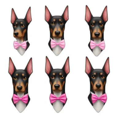 a-white-doberman-with-a-pink-bow-tie-on-the-neck-straight-ears,-a-black-one-and-a-brown-one sticker