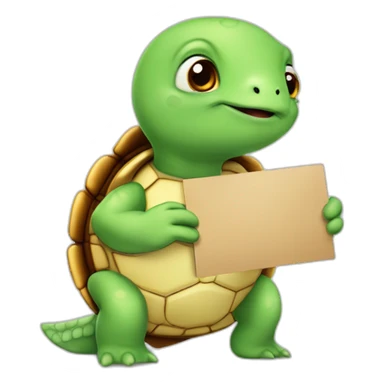 A cute little turtle with a card ”please calm down” sticker