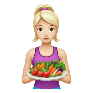 girl in sport clothes which give us the plate with vegetables sticker
