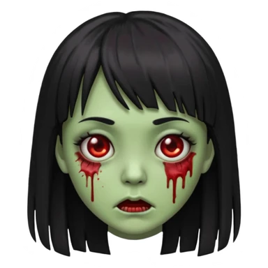 garota zumbi emoji de Android. Cabelo liso preto e logo, com mechas vermelhas APENAS nas laterais da frente do cabelo sticker