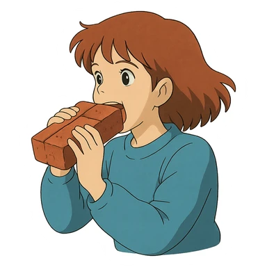 ghibli style woman eating a brick sticker