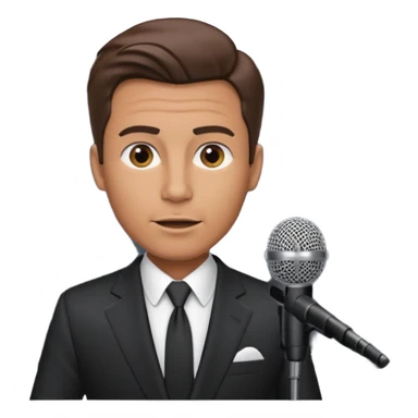 A man speaks into a microphone, and there is a prompter screen in front of him. sticker