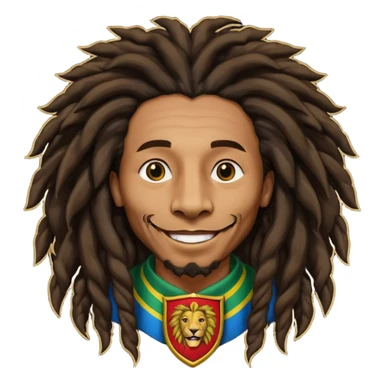 very realistic Bob Marley with gigantic dread locks in form heraldic crest with ethiopian lion sticker