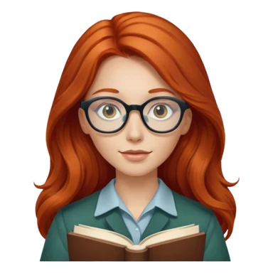 long red haired women with book with optical  sticker