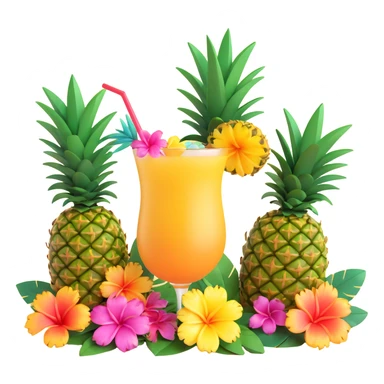emoji of a Hawaiian cocktail bar, pineapples, leis, island-inspired decorations sticker