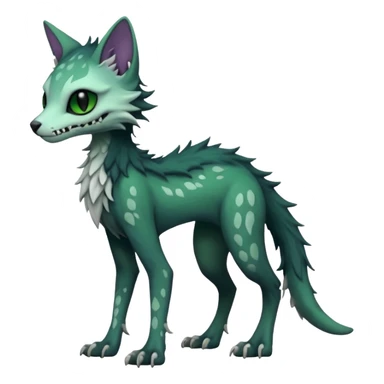 Kawaii spooky dark bleak blackish swampy white-skeletal gloomy ghostly dark greyish dark-deep-greenish foggy eldritch beautiful realistic edgy fantasy ghoul-like stitched feline-vernid-sergal-fursona animal creature with a tufted tail full body with intricate markings  sticker