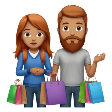 Chica con cabello cobrizo largo y chico con barba los dos con bolsas de compras  sticker