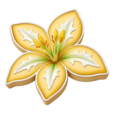 Realistic shortbread cookie in the shape of a lily flower with pastel yellow color jelly middle filling and sprinkled powder sugar on top. sticker