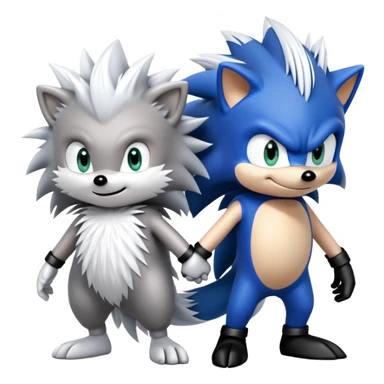 Blue Sonic the hedgehog, black Shadow the hedgehog, and small baby Silver the hedgehog holding hands together in a row sticker