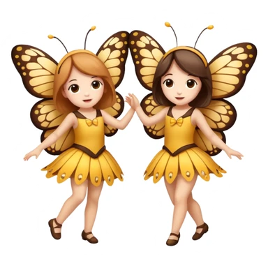 two girls dressed as cute moth and butterfly dancing sticker