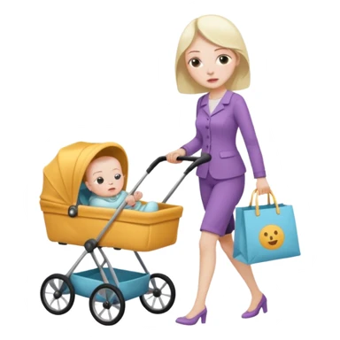 exhausted lady shopping with baby sticker