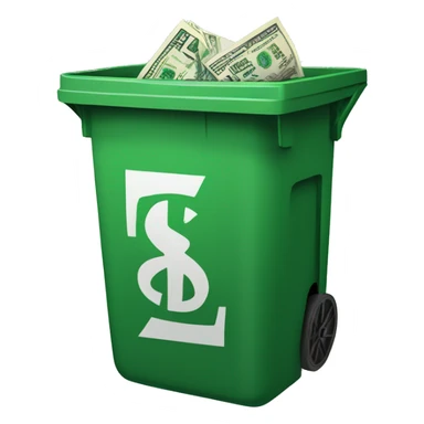 a large green dollar bill in a trash bin sticker