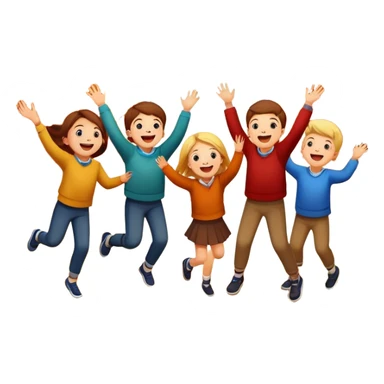 group of kids playing and tossing leaves in the air, autumn background sticker