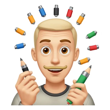Can you craft me an emoji of a kind of goofy looking guy that is juggling with pencil sharpeners sticker